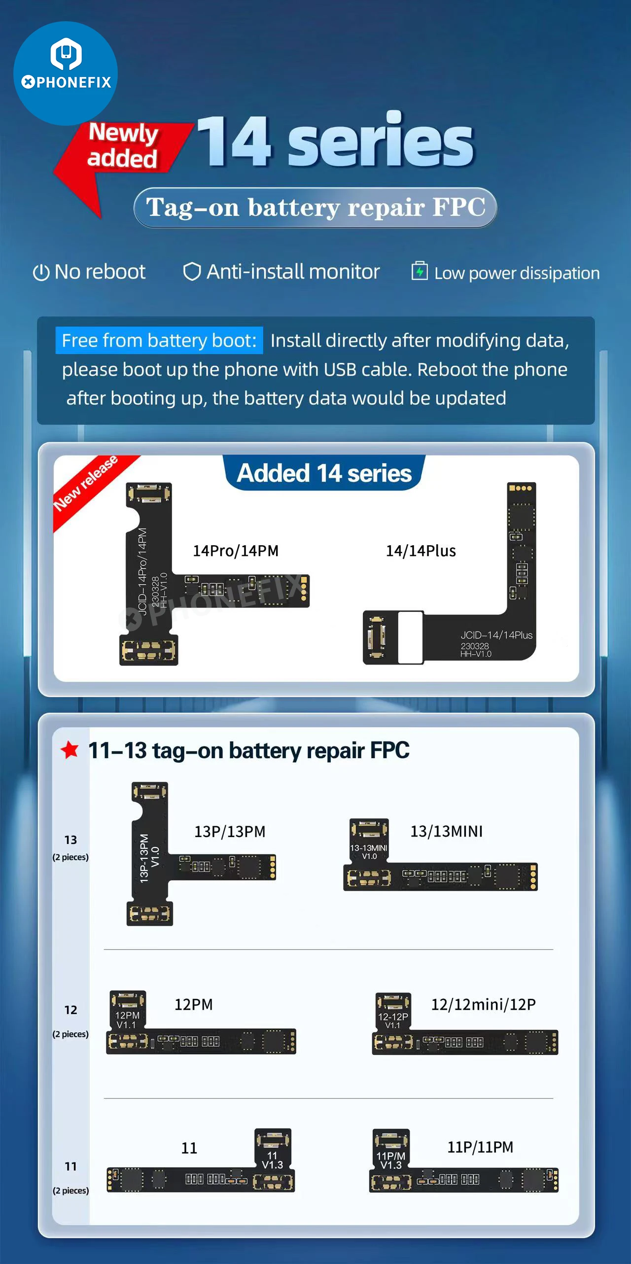 JC V1SE Battery Repair Board Flex Cable for iphone 11-15 fix the battery health issues recalibration of battery health reporting