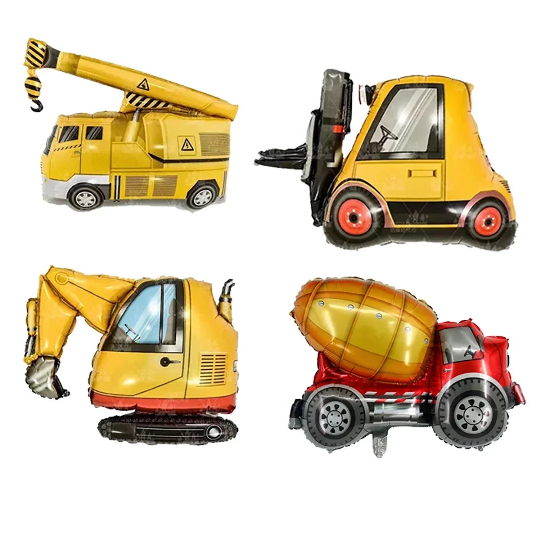 1PC Construction Crane Foil Balloons Excavator Engineering Vehicle Balloon Cement Truck Baby Shower Boys Birthday Party Supplies