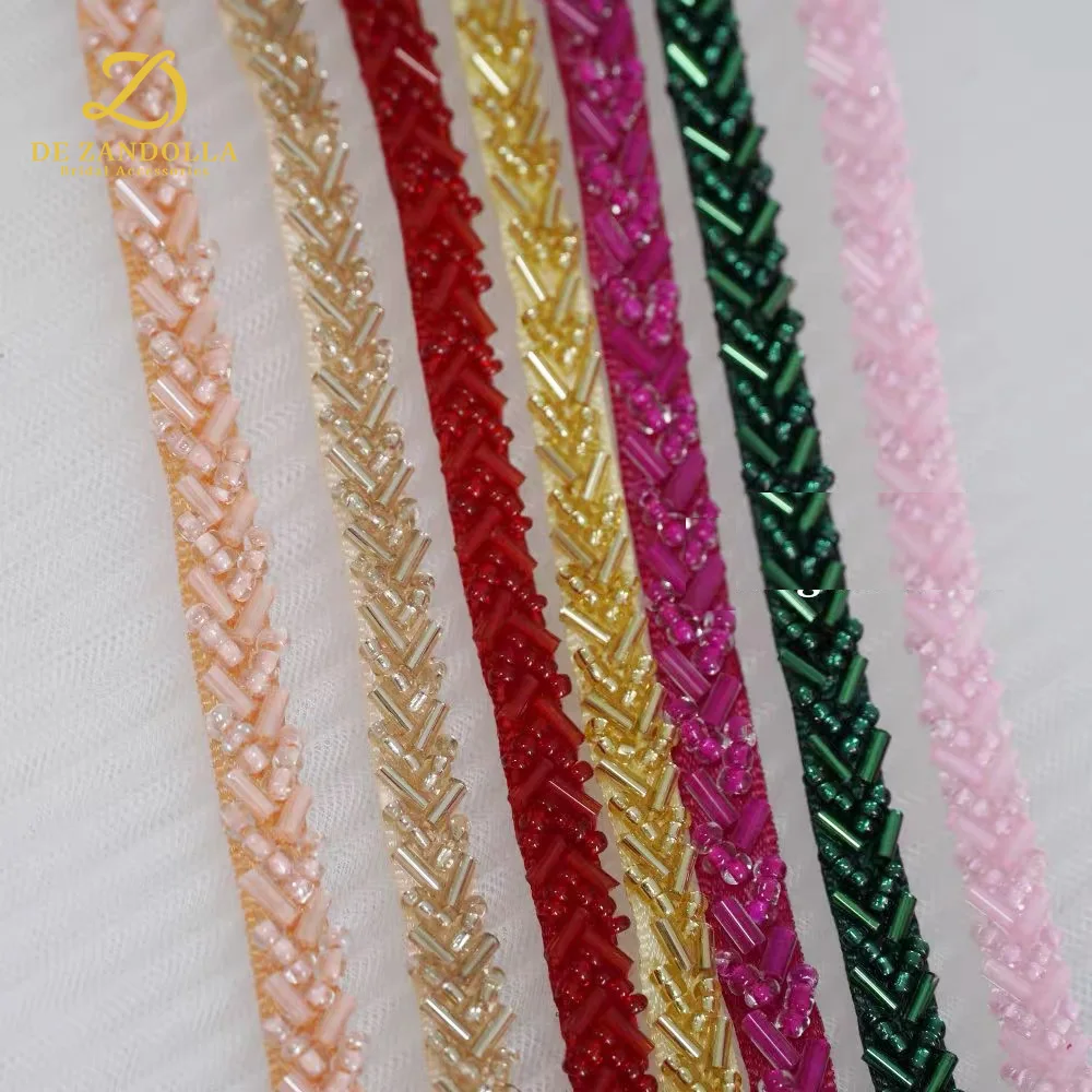 10 Yards Gold/Champagne/Silver Beaded Ribbon Lace Trim for Fashion Clothes, Wedding Dresses Sewing Patch Accessories DIY Crafts