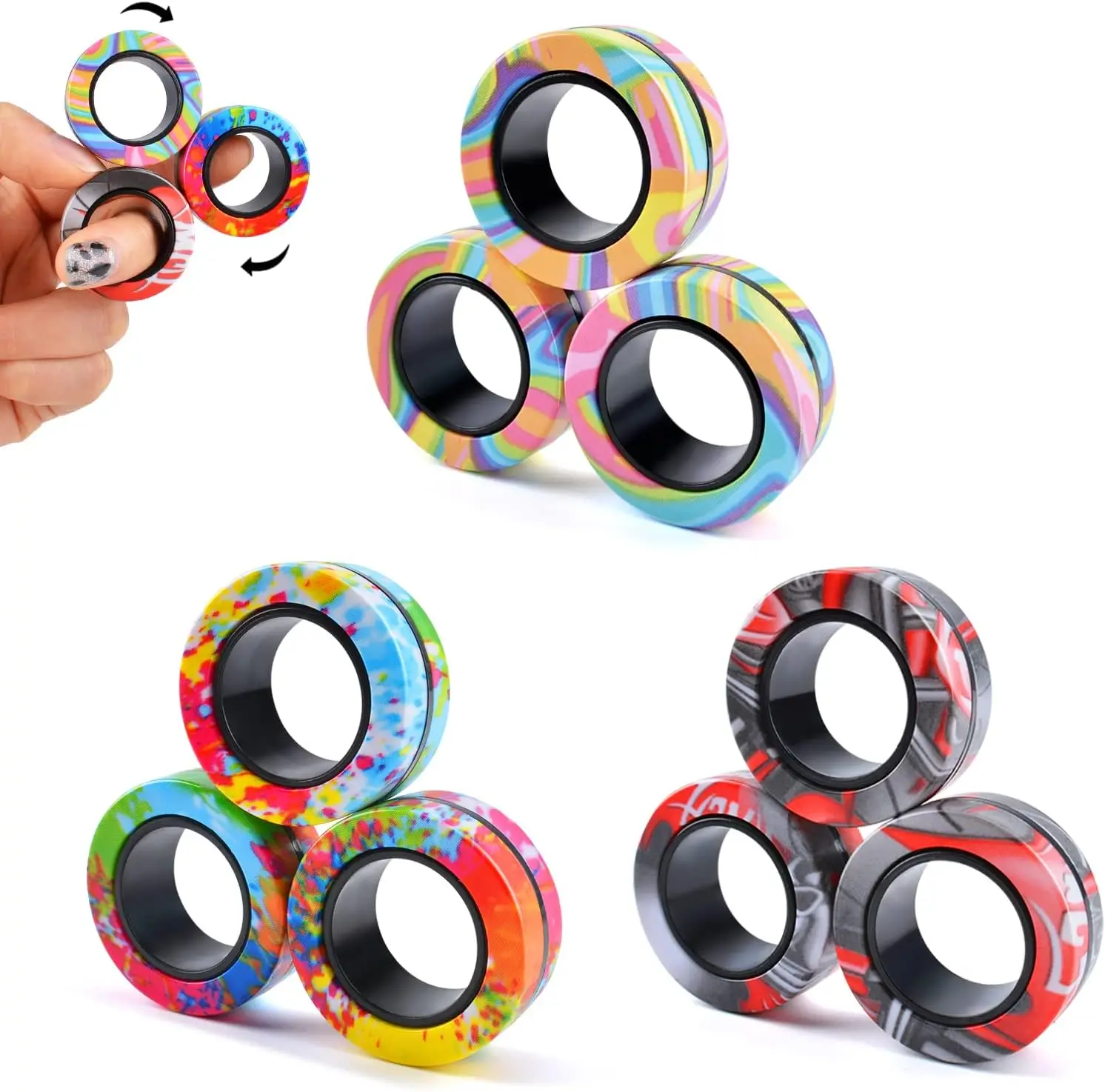 

9Pcs Magnetic Fidget Rings for Anxiety ADHD Stress Relief - Spinner Toys for Kids Adults