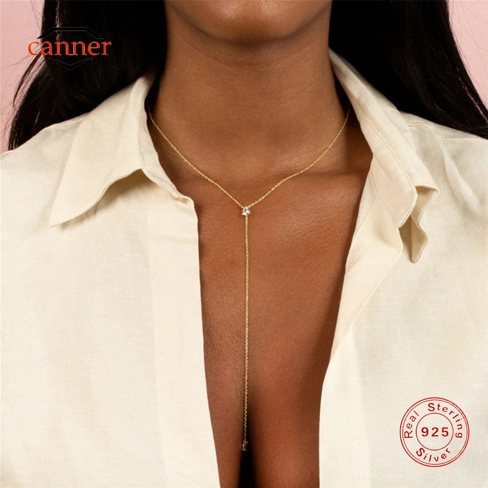 

CANNER 925 Sterling Silver Y-shaped Minimalist CZ Collarbone Necklace For Women Ins Elegant Necklace Fine Jewelry Party Gift