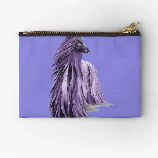 Afghan Hound In Shades Of Purple Blue B  Zipper Pouches Bag Pure Women Men Wallet Small Storage Key Underwear Socks Pocket