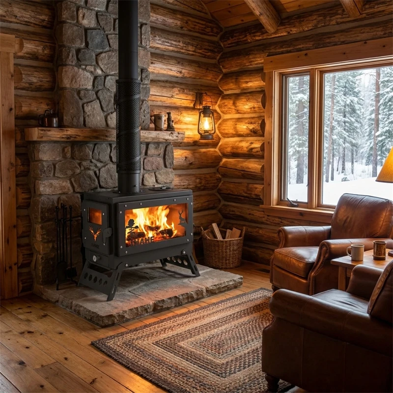 -For  Decorative Fireplace with Chimney Outdoor Real Fire Heating Chimeneas Wood Stove Steel Home Rural Indoor Pellets Stove^