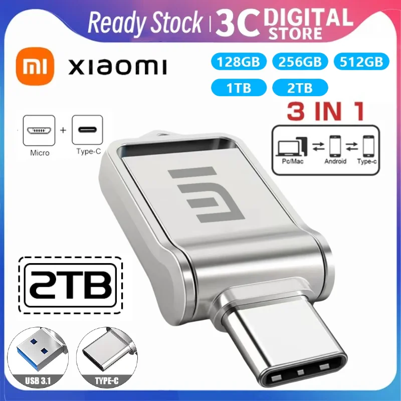 Xiaomi 2TB Pen Drive USB3.2 Flash Drive High Speed 1TB Type-C Interface Dual-Use Pendrive Memory Stick For Mobile Phone Computer