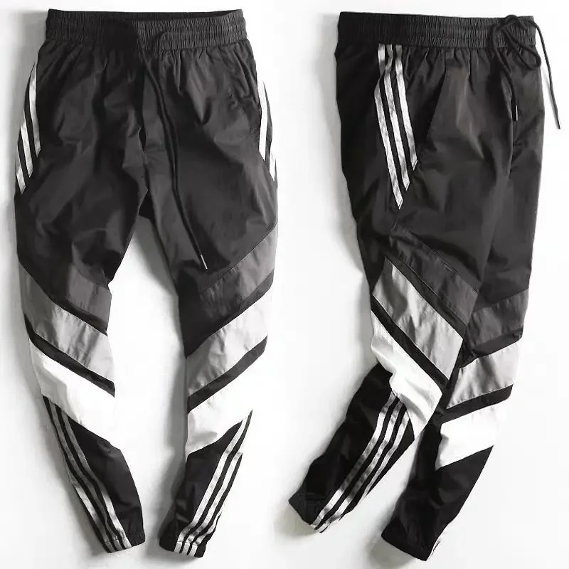 

2025 Spring and Summer Fashion Trend Korean Edition High Waist Lace Up Pocket Stripe Contrast Color Band Mouth Work Suit Pants