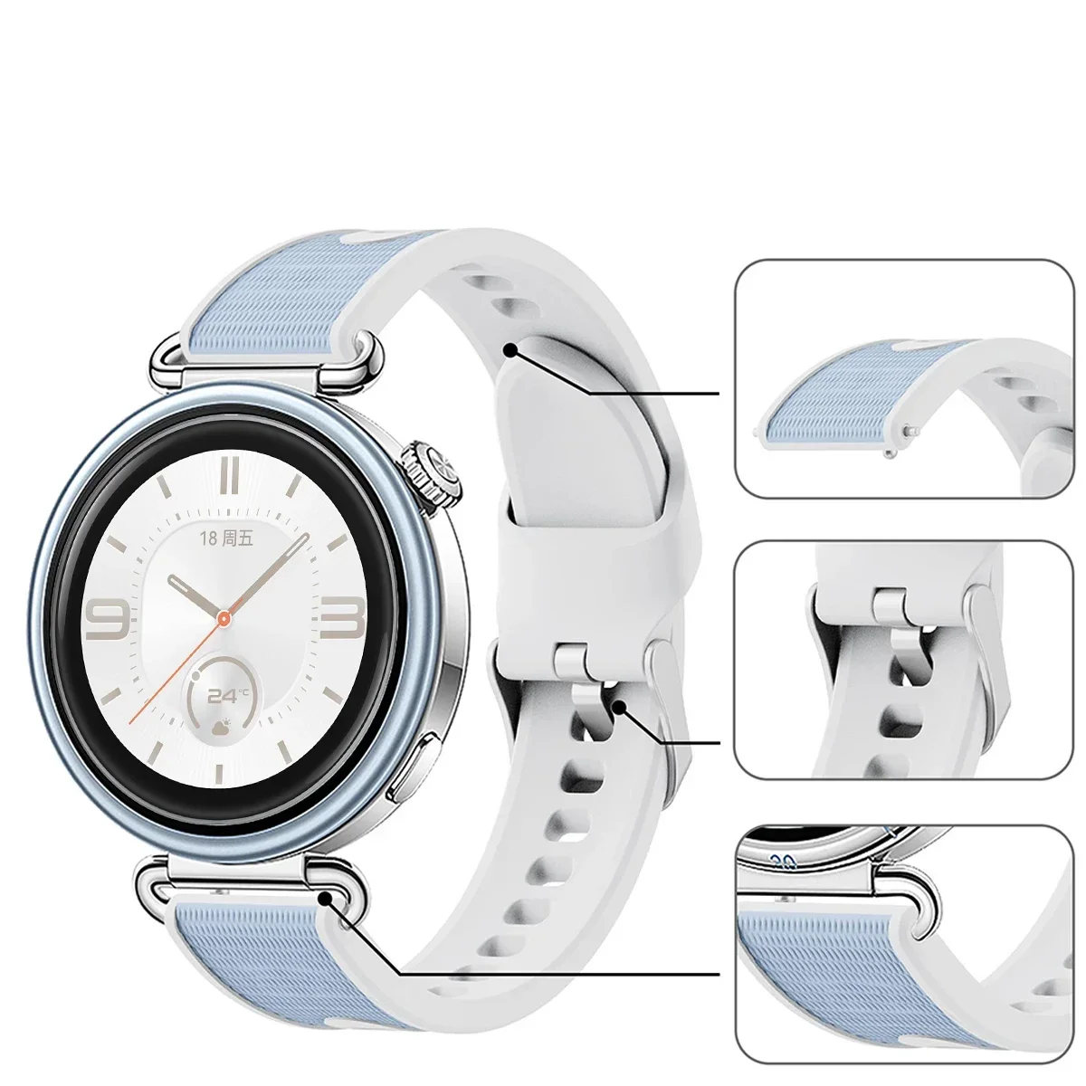 18mm Official Two Tone Silicone Band For Huawei Watch GT7-6-5-4 41mm 5 GT5 Pro 42mm Breathable Band For Xiaomi Watch S5 S4 41mm
