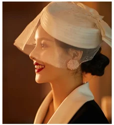 French Super Immortal Elegance, Gentle Style, Temperament, Mesh White Top Hat, Travel Photography, Light Wedding Headwear