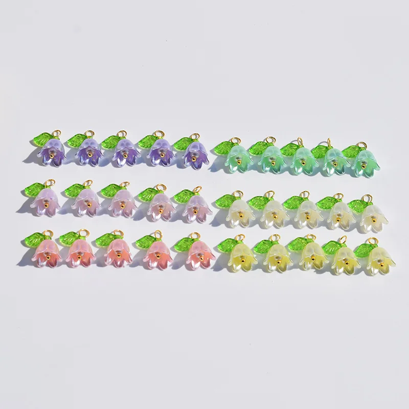 10pcs/lot Mixed Colorful Flower DIY Charms Lily of the Valley Pearl for Bag Earring Necklace Keychain Jewelry Making Pendants