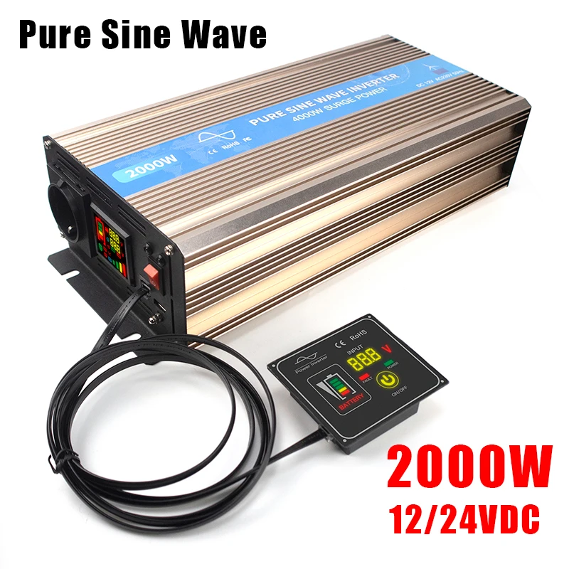 4000W 2000W Pure Sine Wave Inverter DC 12/24V To AC 110/220V Portable Voltage Converter Solar Power MPPT Bluetooth Inverter