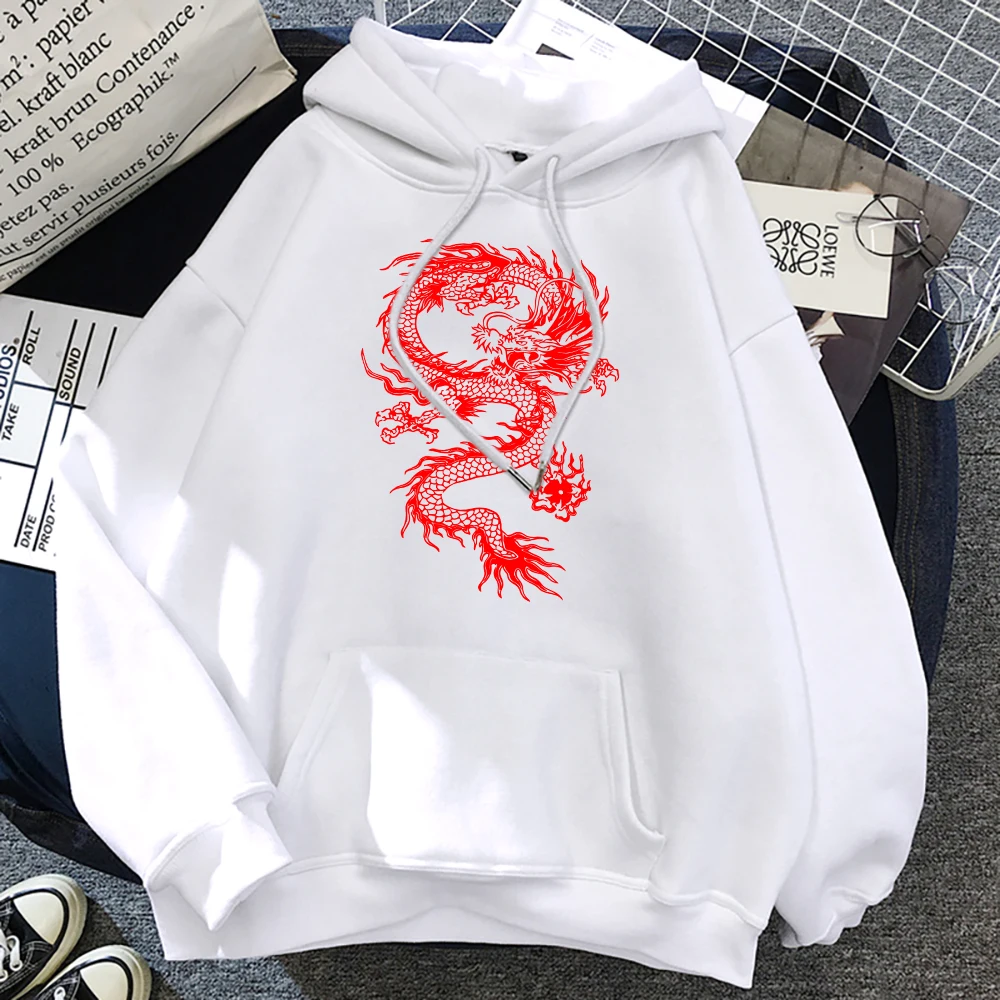 Personality Red Dragon Street Print Women Hoodies Hip Hop Pullover Hoodie New Pocket Loose Hoodies Casual Loose Clothing Female