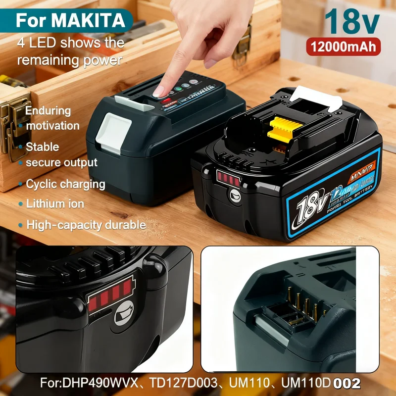 

For makita Battery12.0Ah 18v for makita tools battery for makita Drill DGA404 DDF487 DTW700Can replace BL1860B BL1850B