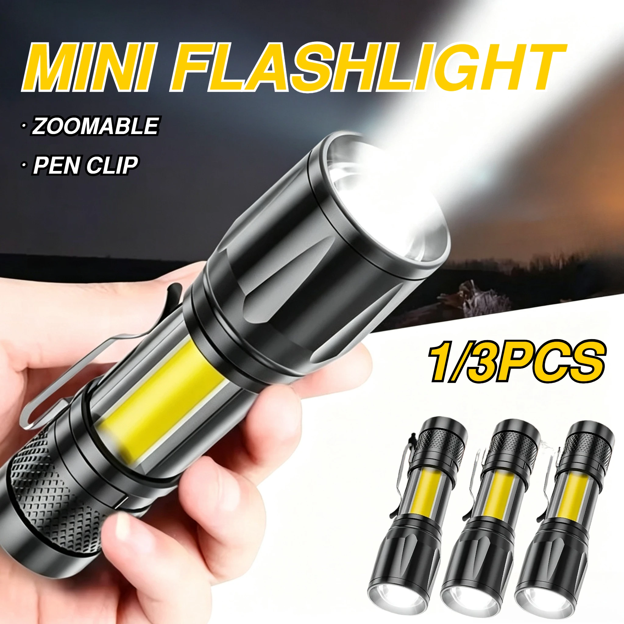COB+XPE Zoomable Tactical Flashlight USB Rechargeable Waterproof Mini Camping Torch Power Bank Emergency Lamp for Hiking Fishing