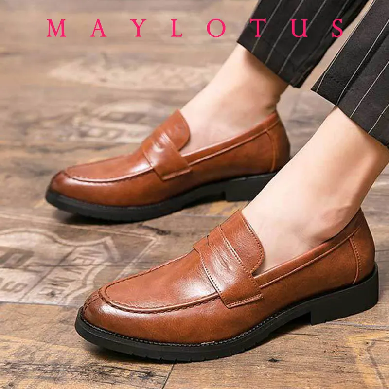 

Platform New Men's Dress Leather Shoes High Classic Comfortable Round Toe Lace-up Business Shoes Fashion Casual Wedding Party