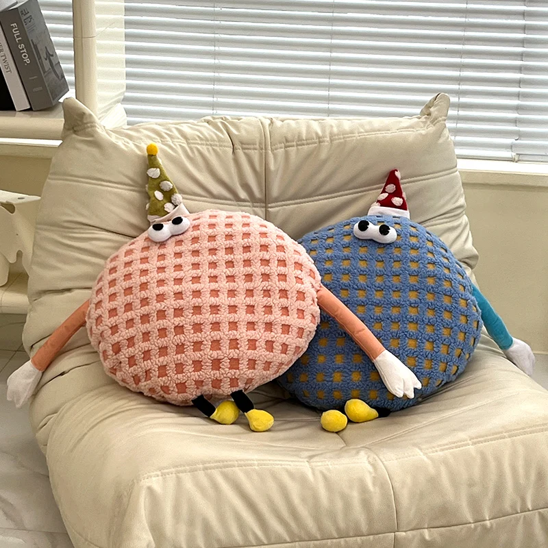 

Internet Celebrity Creative Little Monster Pillow Bedroom Sofa Office Nap Pillow Cartoon Cute Round Checkered Doll Cushion Home