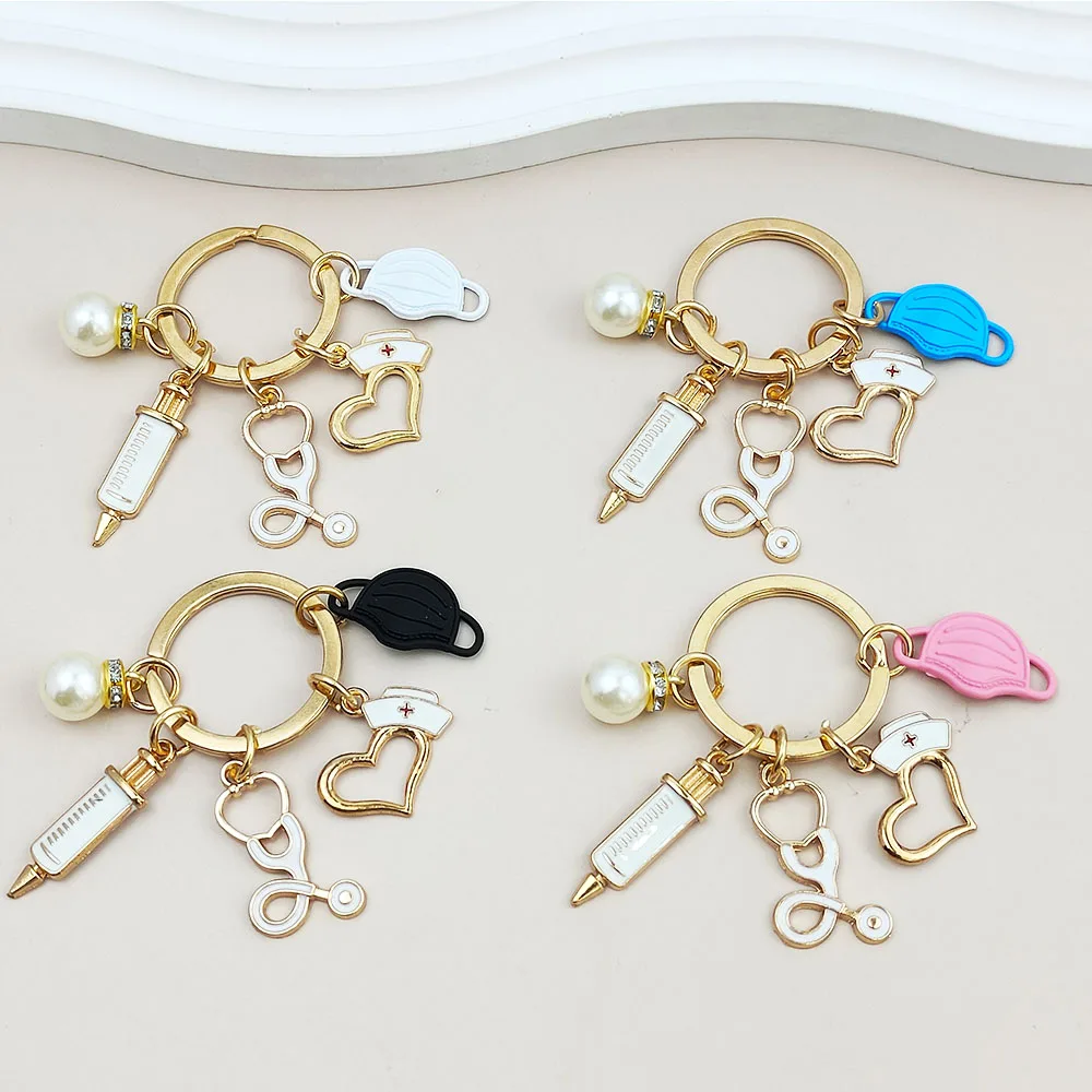 Special Design Enamel Heart Nurse Cap Syringe Key Chains Creative Mask Stethoscope Shape Metal Keyrings Gifts Souvenir Trinket
