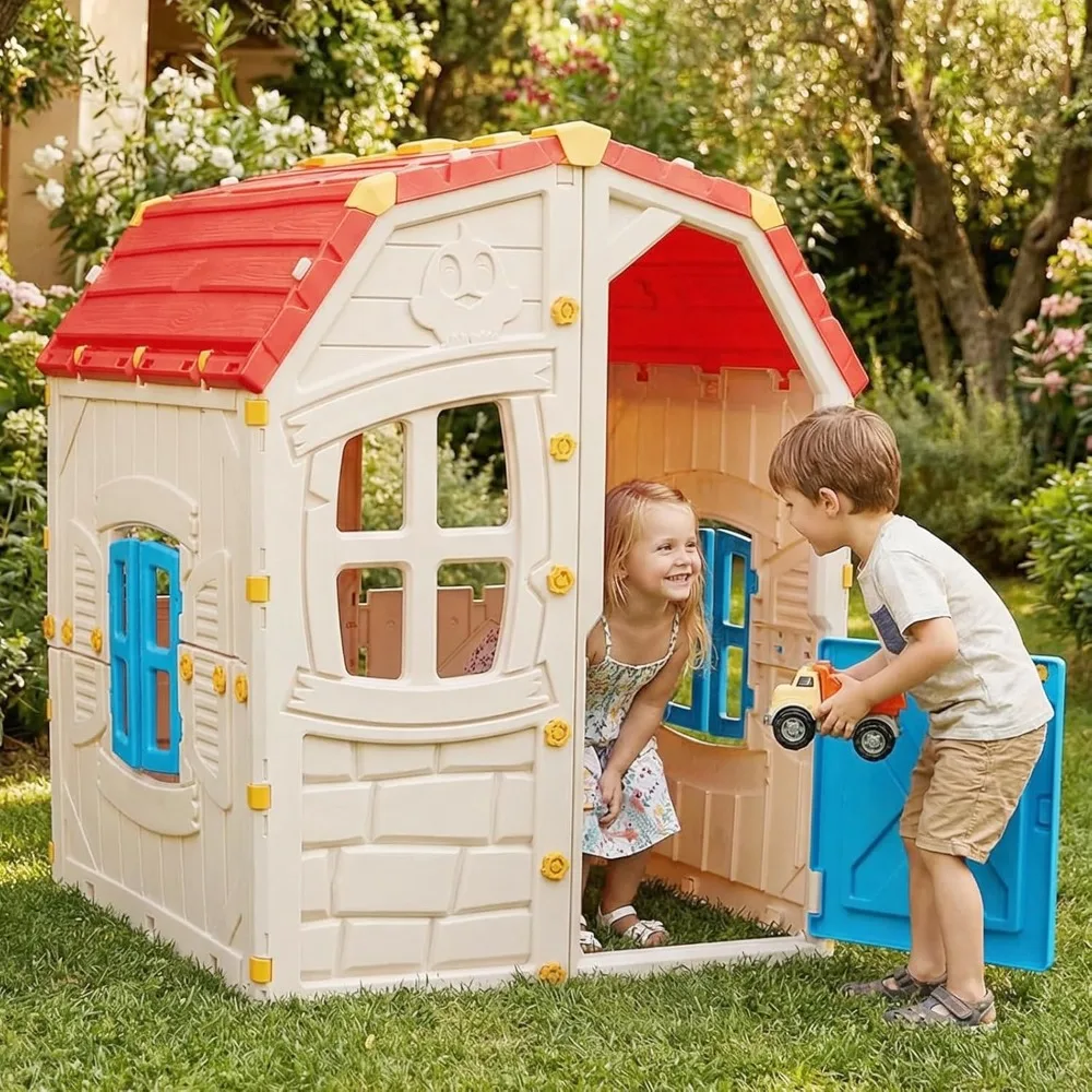 

Outdoor Playhouse, Cottage Clubhouse with Openable Windows & Door, Customized