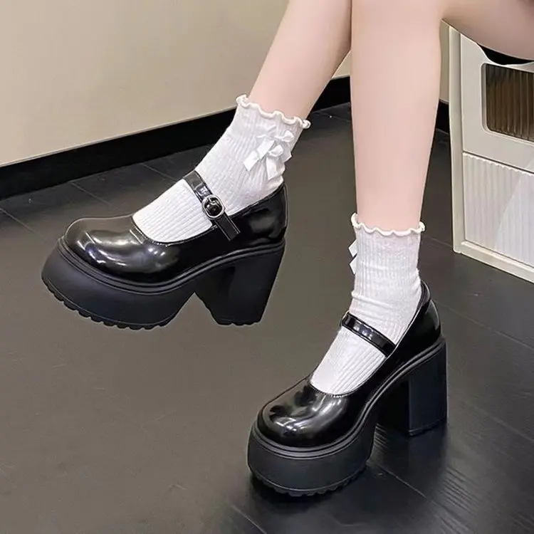 Women's versatile thick heeled shoes Fashion Buckle Pumps Mary Jane Shoes ladies White Lolita Shoe retro leather footwear Mujer