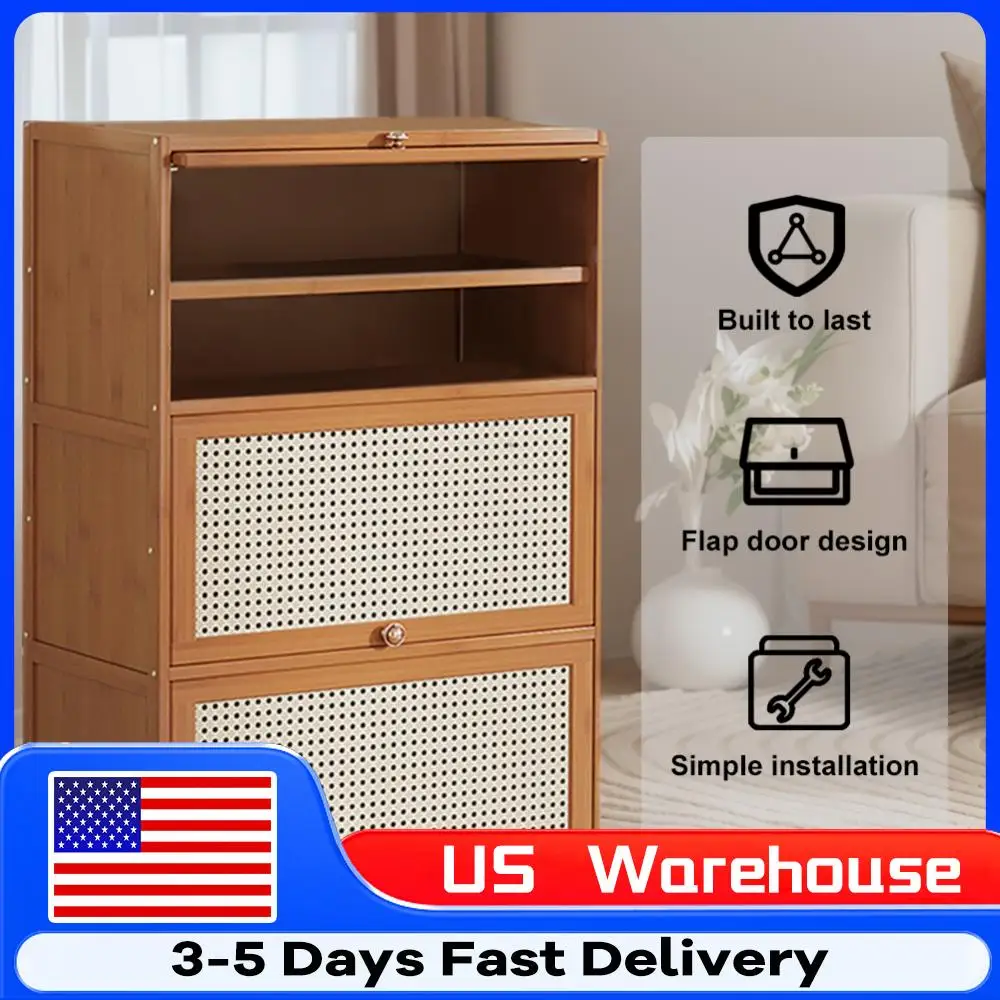 

Bamboo Shoe Cabinet with 2 Flip Drawers & Door Entryway Narrow Shoe Storage Cubby 7-Tier Bamboo Free Standing Shoe Storage Shelf
