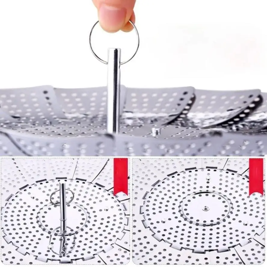 New 1 Pcs Kitchen Stainless Steel Steamer Foldable Telescopic Bun Fruit Basket Vegetable Pot Holder Food Steamer