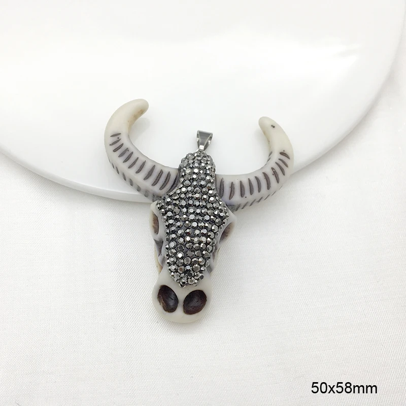 1 piece oxhead bull buffalo head pendant,with rhinestone crystal Zircons Paved Charms for DIY jewelry necklace making