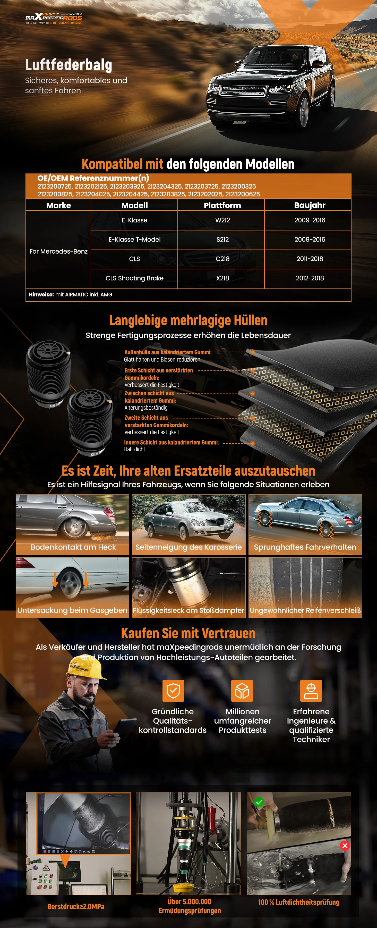 Hintere linke & rechte Luftfederbalg für Mercedes-Benz E-Klasse W212 S212 – Detail 2