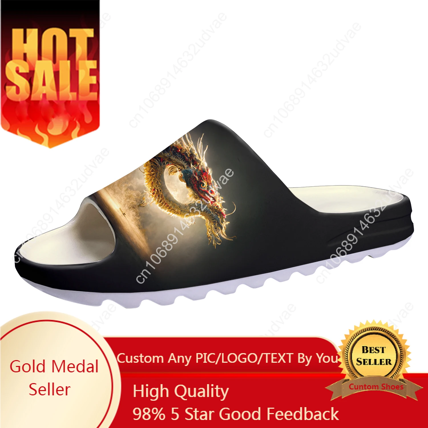 

Chinese Dragon Custom Made Soft Sole Sllipers Home Clogs Step On Water Shoes Mens Womens Teenager Bathroom Beach Step In Slliper