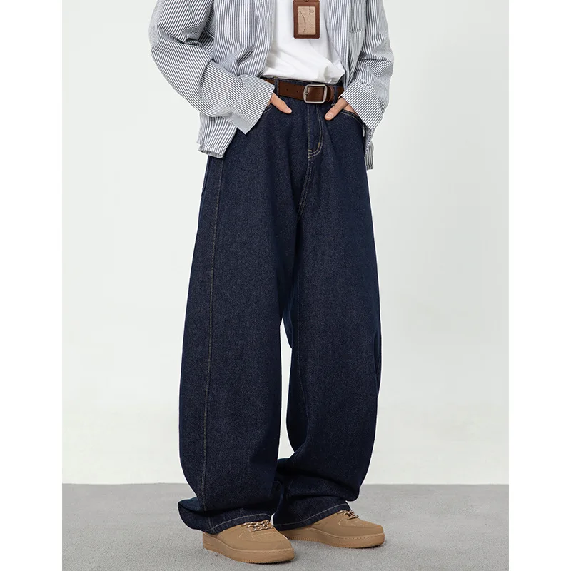 

Men Jean Straight Denim Pants Jeans Solid Full Length Pant Pockets Distressed Spliced Washed High Street 2025 Loose Spring