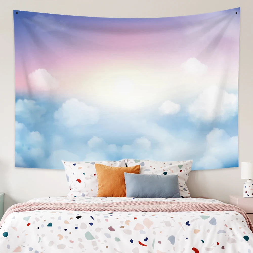 Blue sky and white clouds tapestry wall hanging Bohemian psychedelic  decoration beach towel