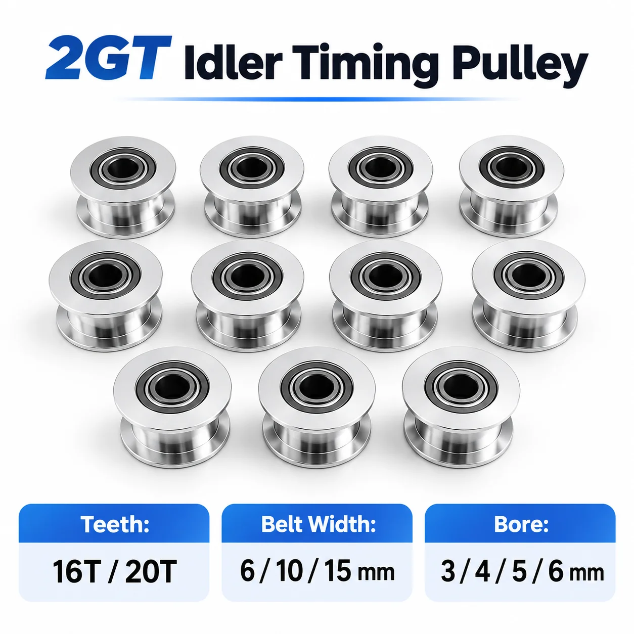 16T 20T 2GT Idler Timing Pulley Bore3/4/5/6mm GT2 Synchronous Pulley Width 6/10/15mm  3D Printer CNC Parts Idler Type Pitch 2mm