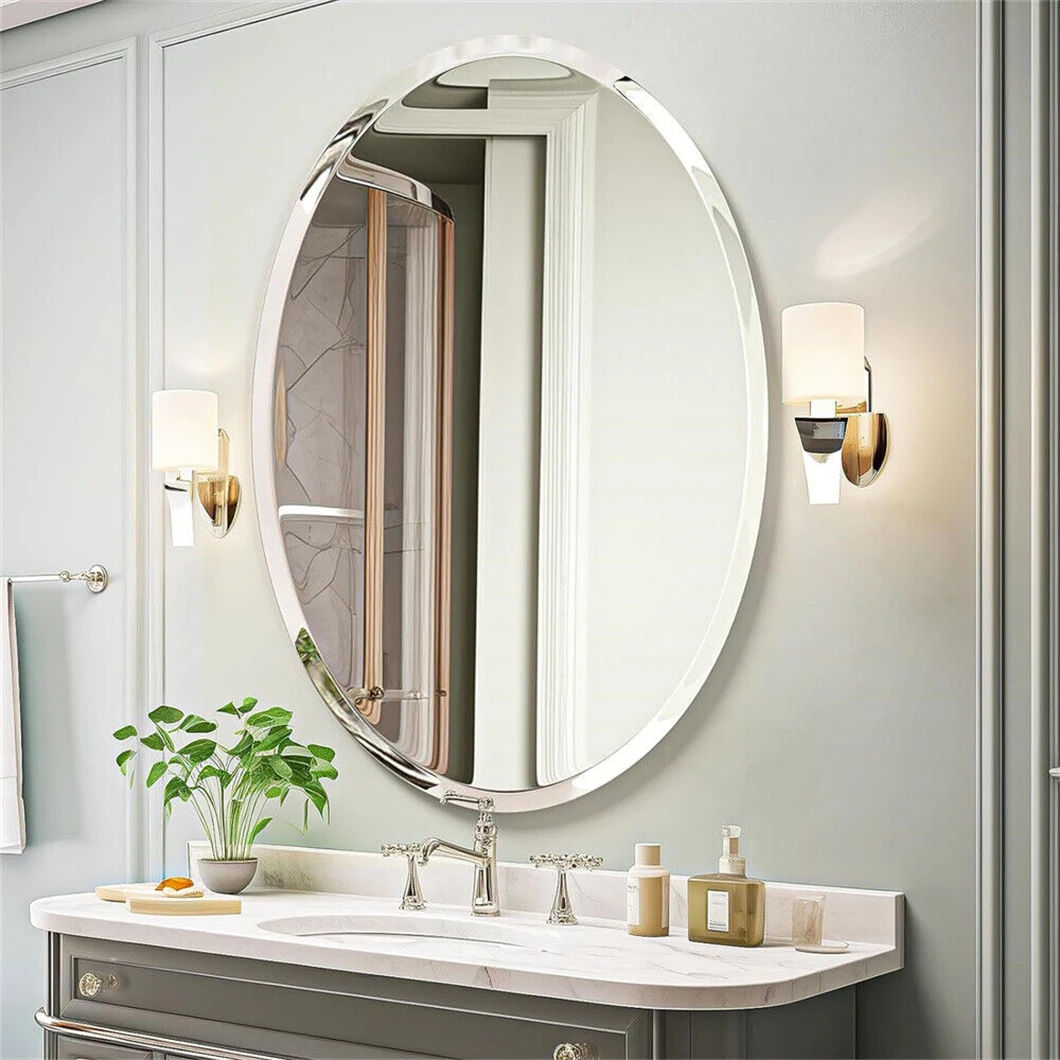 Frameless Oval Wall Mirror High Definition Elliptical Vanity Mirror with Beveled Silver Edge for Bathroom Bedroom Livingroom