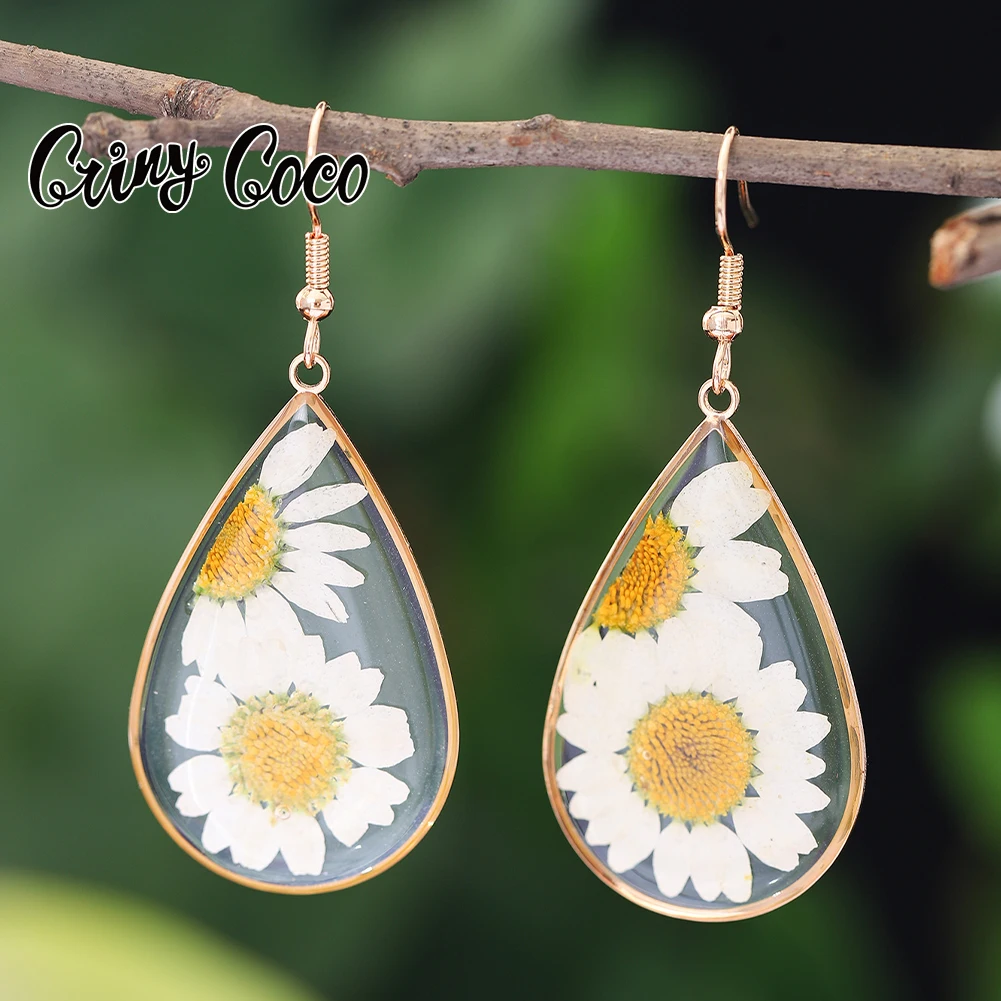 Cring Coco Dried Flower Daisy Earrings Fashion Round Eternal Flowers Earrings Trend Handmade Earring Jewelry for Women Festival