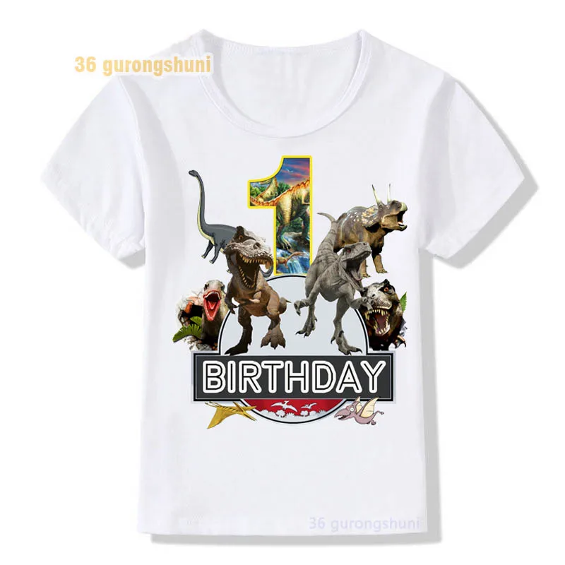 Summer Short Sleeve boy T-shirts Birthday 1 2 3 4 5 6 Cartoon T Shirt Girls Tops dinosaur World Park Kids Clothes Boys T Shirts