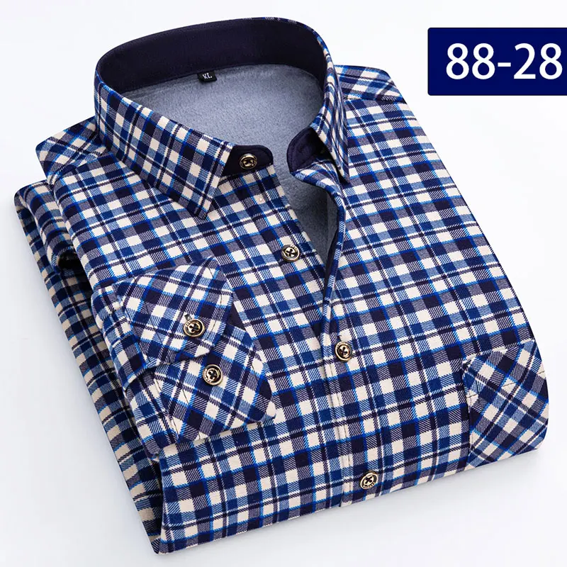 7XL 8XL thickened Autumn and winter men\'s shirt Long sleeve warm non-ironing slim fashion business casual plaid