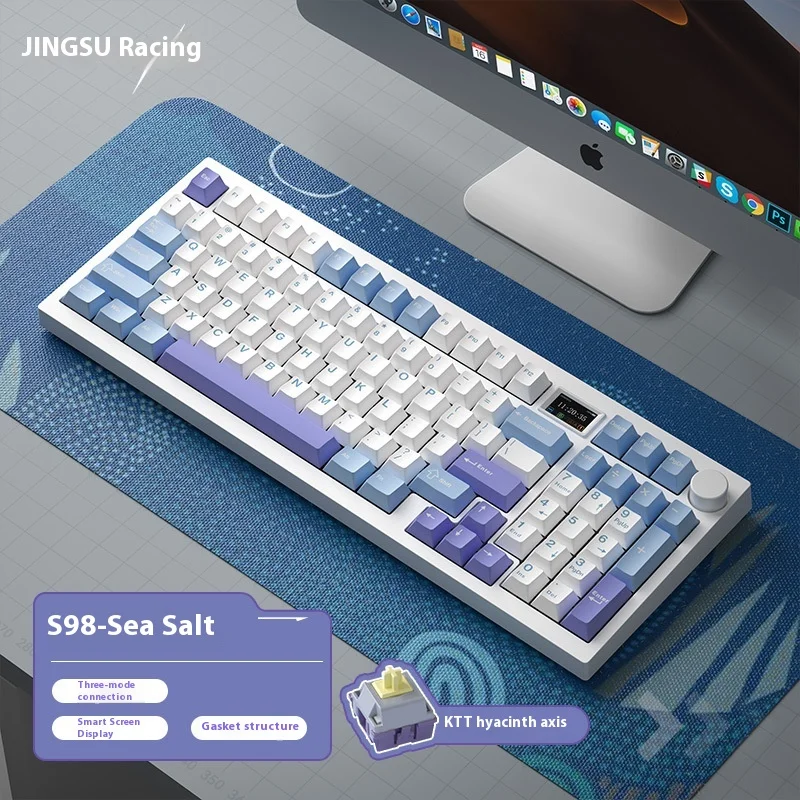 

JINGSUS98 Three Modes Wireless Bluetooth 2.4G Game Mechanical Keyboard Ergonomic Computer Game Office Esports Mechanical Keyboar