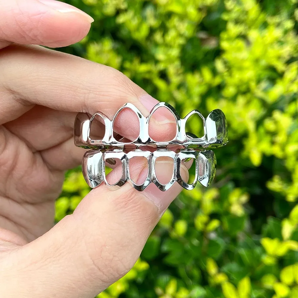 Klassische 4-Hohlzahn-Grillz 6/6 Set Hip-Hop Gold Silber Siebenfarbige Zahnkappen Unisex-Schmuck für Cosplay – Detail 11