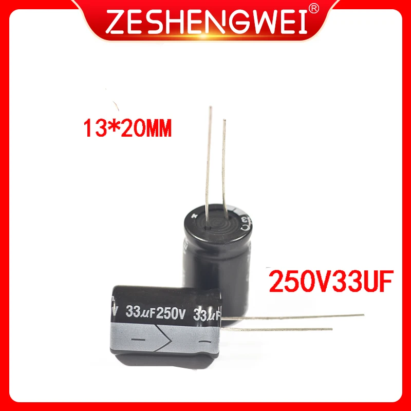 10PCS 250V 33UF Aluminum Electrolytic Capacitor 33UF 250V 13*20mm NEW Electrolytic Capacitor Size：13x20