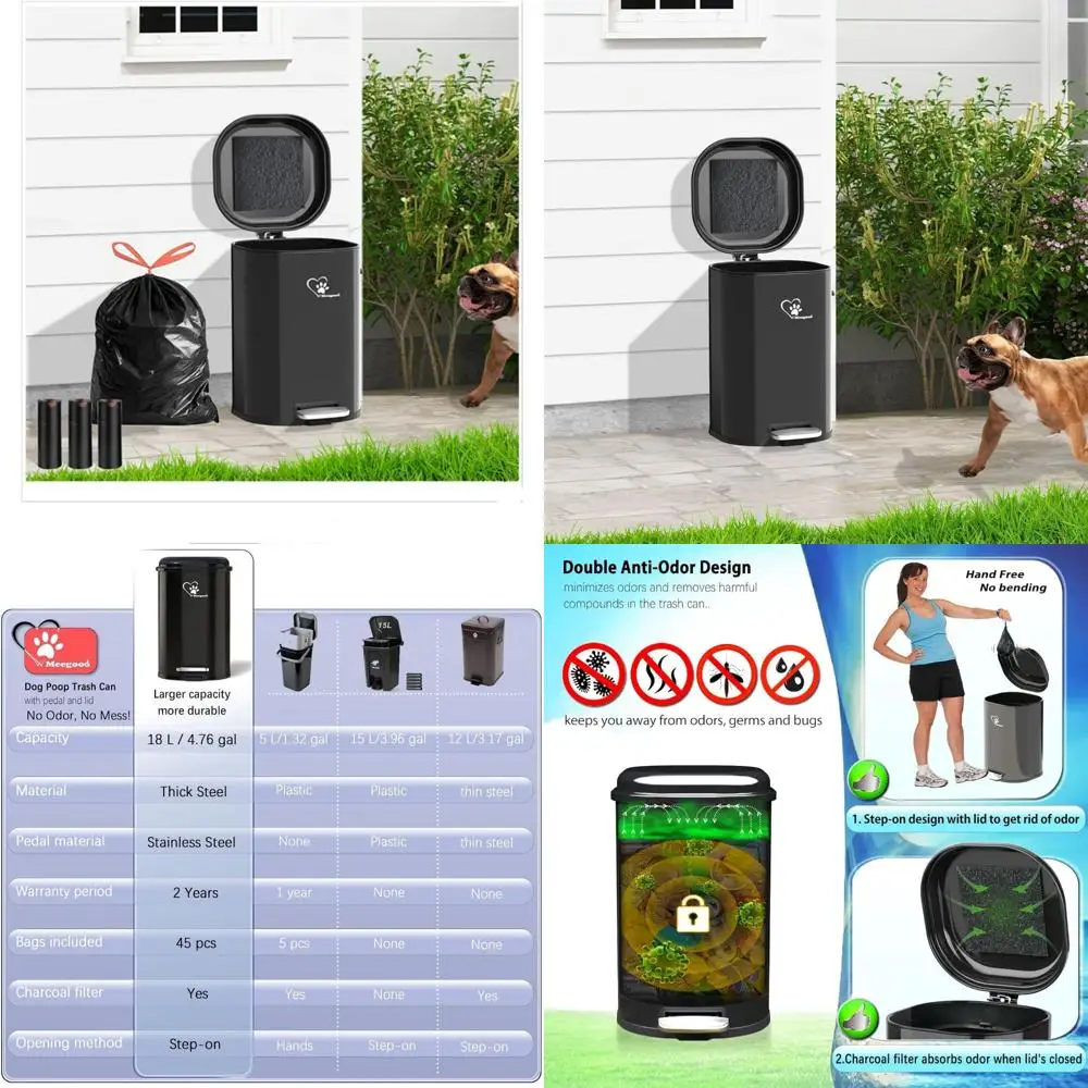 

Outdoor Dog Waste Bin with Lid and Removable Inner Bucket, Metal Pooper Scooper, Odor Control for Indoor and Outdoor Use, Ideal