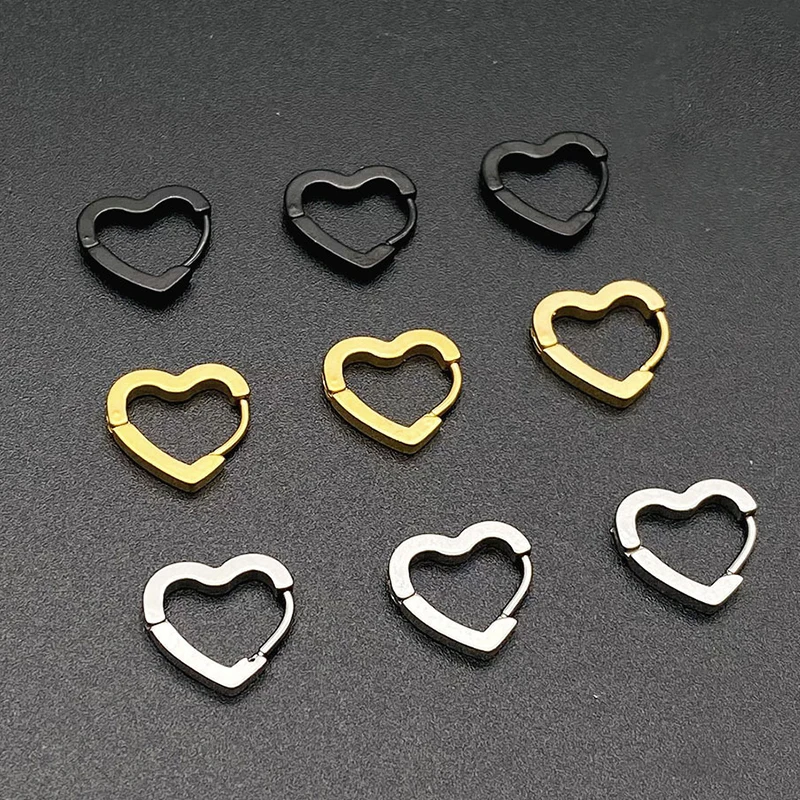 Stainless Steel Earrings heart Square Punk Rock Men Women Ear Stud Earrings Pierced Push-Back Ear Plug Buckle Jewelry Gift