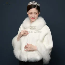 Faux Fur Party Shawl Winter Warm Bridal Jacket  Loose Wedding Coat Long Fur Edge Wedding Bridal Wrap Party Cape Customized