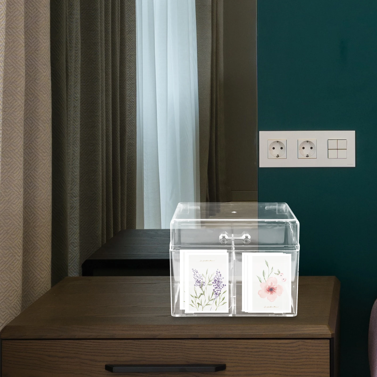 

Acrylic Card Storage Box 2 Compartments Transparent ganizer Business Cards Name Cards Desk Accessories Holder Rack