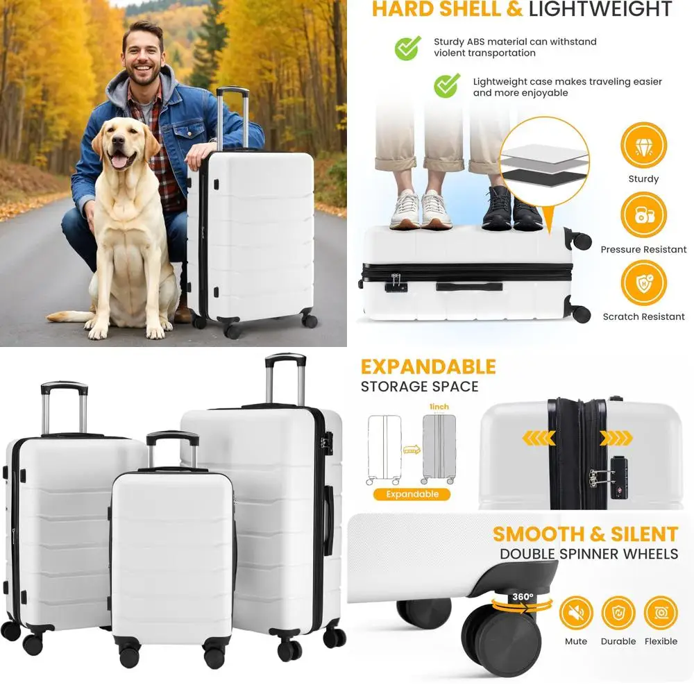 

Expandable Hardshell Spinner Luggage Set with TSA Lock, 3-Piece, White (20/24/28)
