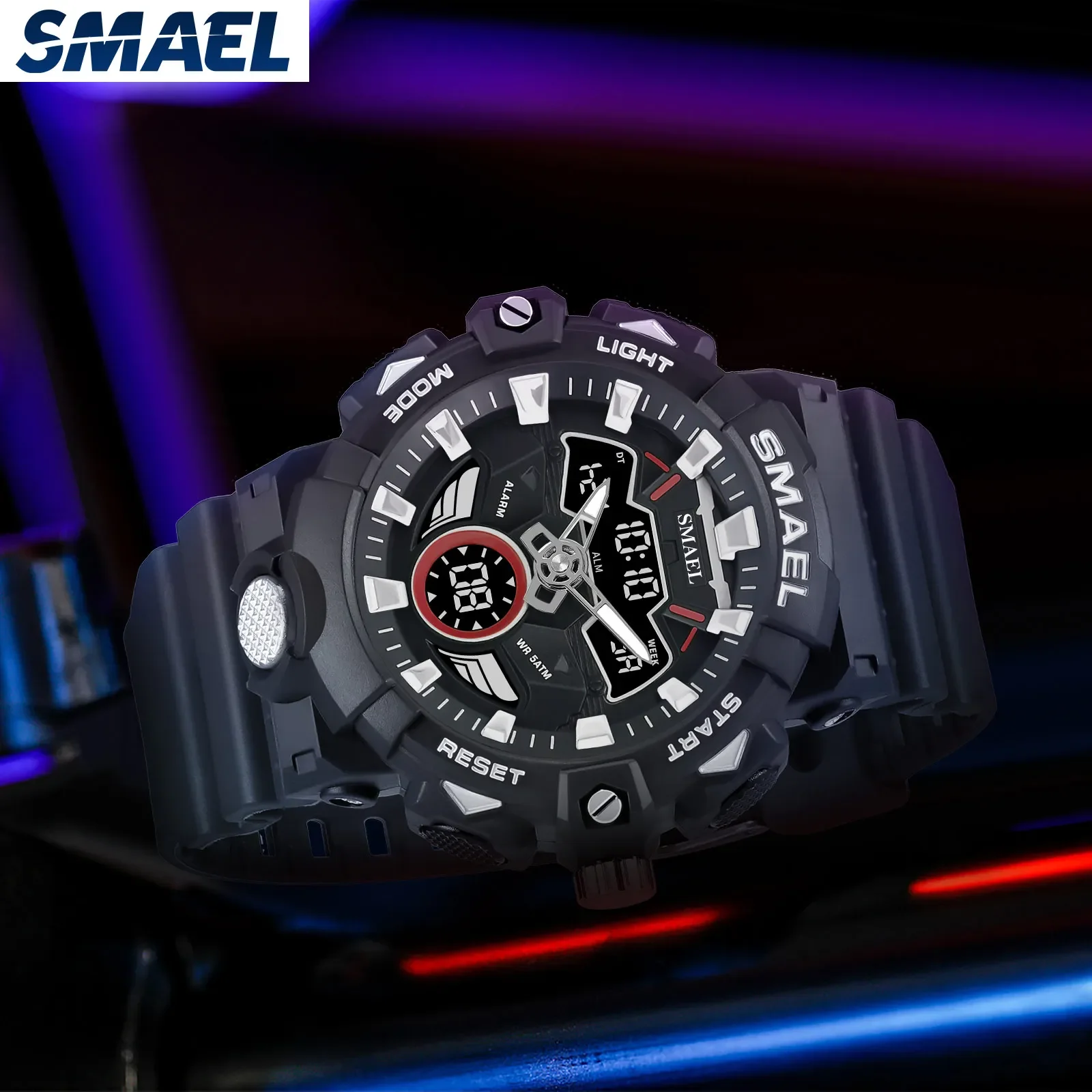 SMAEL Night Light Waterproof Men's Electronic Watch 8085 Cool Dual Display Multi functional Outdoor Sports