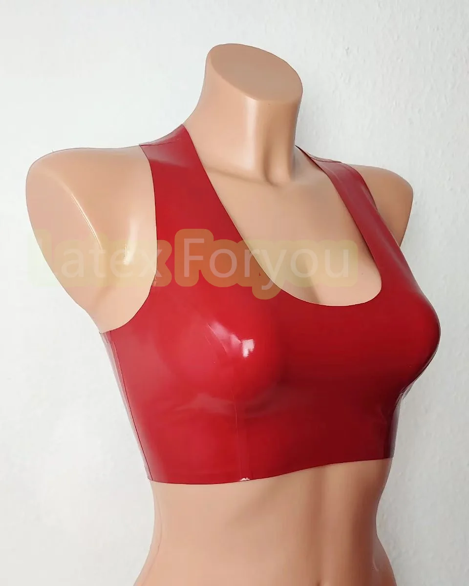 Donne fatte a mano in lattice naturale Sexy Top Back over Rubber Bra Vest Natural Latex Underwear Crop canotta Stretch Bralette