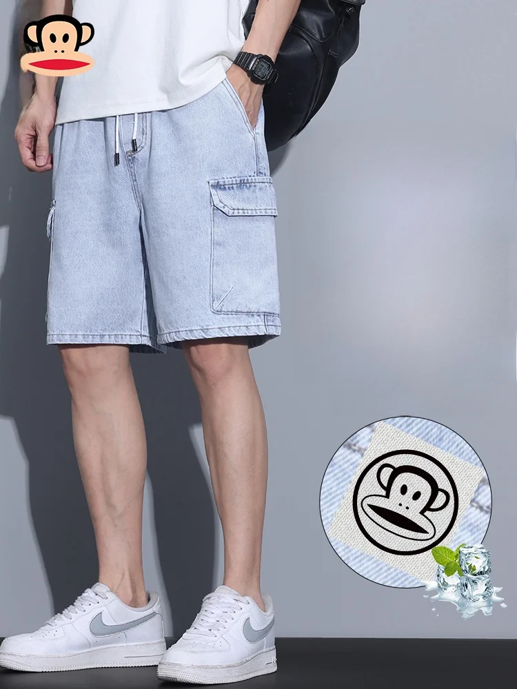 

Летние тонкие дышащие джинсовые шорты PaulFrank для мужчин, в американском ретро-стиле, прямого кроя, рабочая одежда, длина до колена, из смесового хлопка