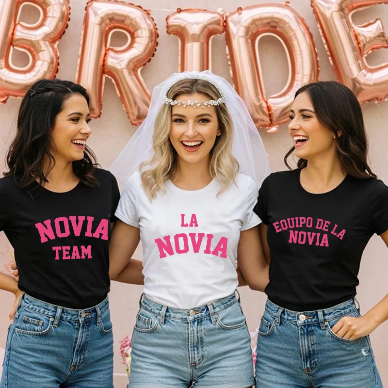 

Женские футболки для девичника в испанском стиле: футболки с надписью «Team Bride» для невесты и подружек невесты, с круглым вырезом и коротким рукавом