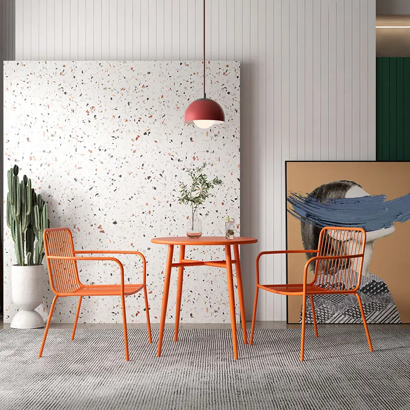 Mesa De centro redonda De diseño para Pub, Muebles nórdicos minimalistas De madera, silla De Metal para comedor francés