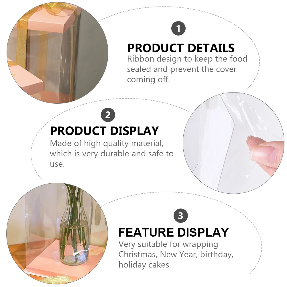 

5Pcs Cake Storage Box Transparent Durable Food Grade Ribbon Design Portable Cake Carrier Organizer for Kitchen Refrigerator