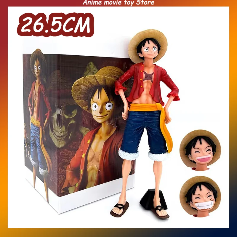 Hot One Piece Anime Figure Confident Smiley Luffy Three Form Face Changing Fun 26cm Doll Action Figurine Model Collection Toys