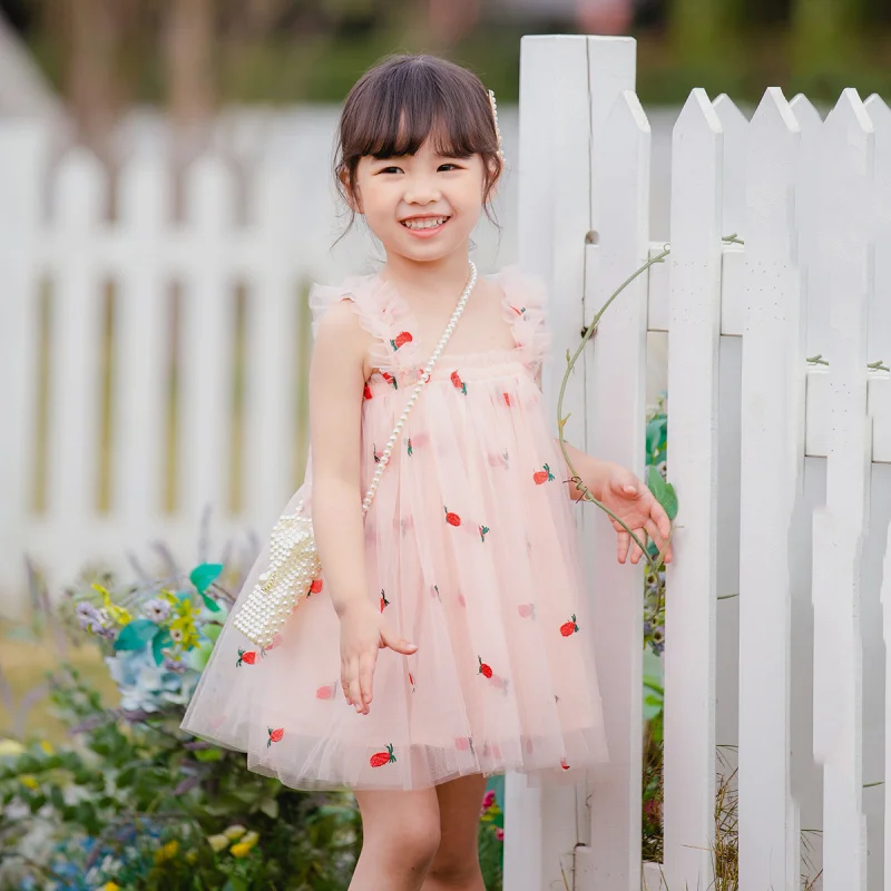 

Summer New Style Strap Girls' Dress Girls' Tulle Dress Baby Girl Embroidered Dress