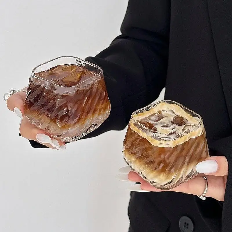 Handmade Tree Bark Texture Coffee Mug Thickened Transparent Glass Cup For Latte/Americano,Home & Cafe Use Drinking Glass
